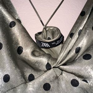 Zara Olive Green Satin Polka Dot Dress